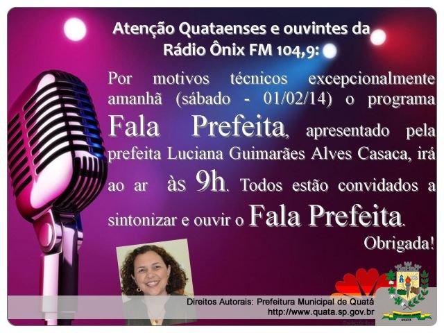 Notícia O Programa Fala Prefeita irá ao ar amanhã às 9h