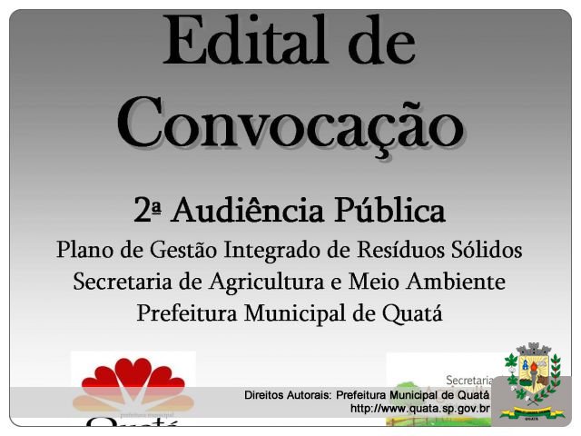 Notícia Edital de Convocação - 2ª Audiência Pública referente ao Plano de Gestão Integrado de Resíduos Sólidos