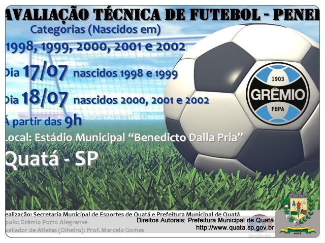 Notícia Grêmio Porto Alegrense realizará avaliação de futebol para atletas nascidos em 98,99, 00, 01 e 02
