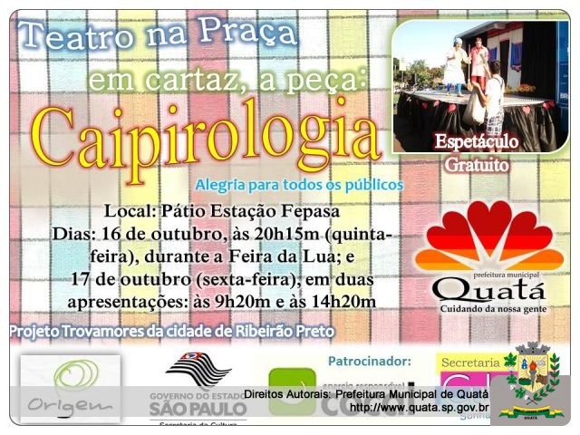 Notícia Teatro na Praça. Em cartaz a peça: Caipirologia