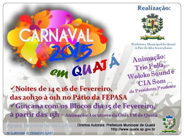 Notícia Carnaval 2015 em Quatá e Gincana com os blocos