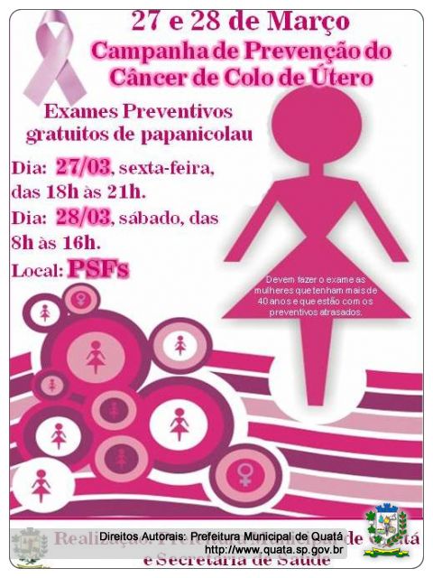 Notícia 27 e 28 de Março Campanha de Prevenção do Câncer de Colo de Útero