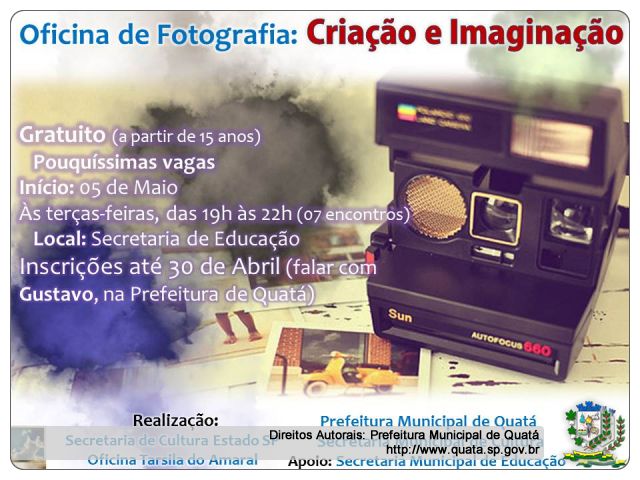 Notícia Cultura oferecerá Oficina de Fotografia ?CRIAÇÃO E IMAGINAÇÃO?