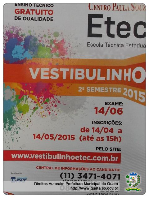 Notícia Inscrições abertas até dia 14/05 para o Vestibulinho da ETEC - Centro Paula Souza