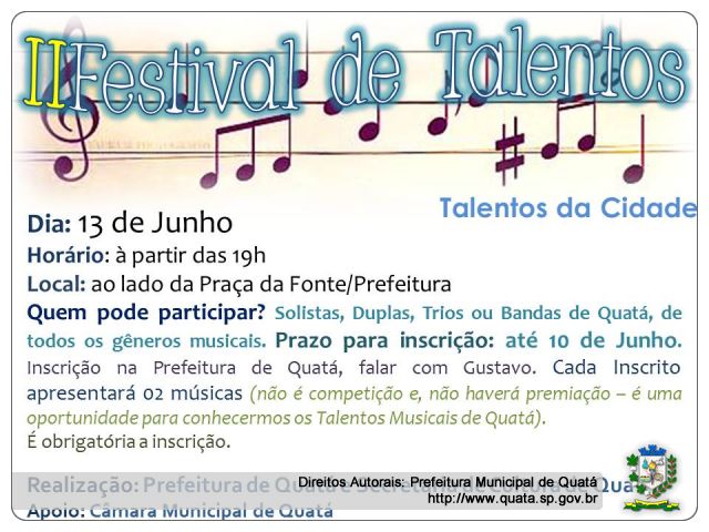 Notícia Participe do II Festival de Talentos da cidade