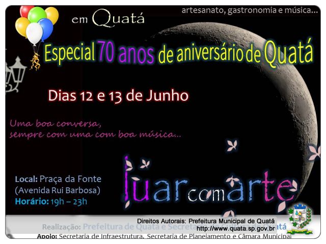 Notícia Luar com Arte em especial aos 70 anos de Aniversário de Quatá