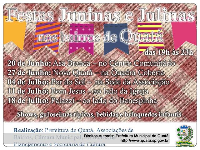 Notícia Festas Juninas e Julinas nos Bairros de Quatá
