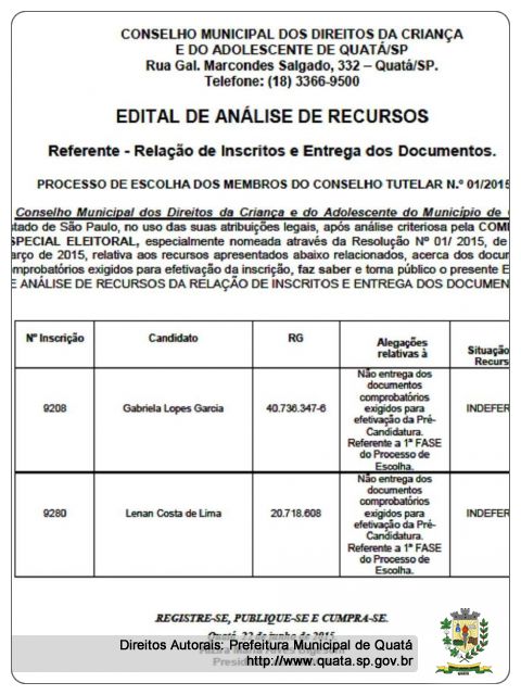 Notícia CMDCA divulga Edital de Análise de Recurso