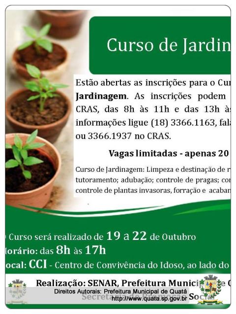 Notícia Inscrições abertas para o Curso de Jardinagem
