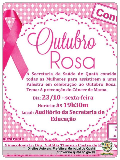 Notícia Palestra em comemoração ao Outubro Rosa