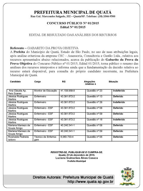 Notícia EDITAL DE RESULTADO DAS ANÁLISES DOS RECURSOS