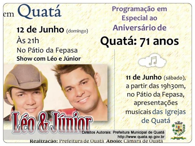 Notícia Programação Aniversário de Quatá - 71 Anos