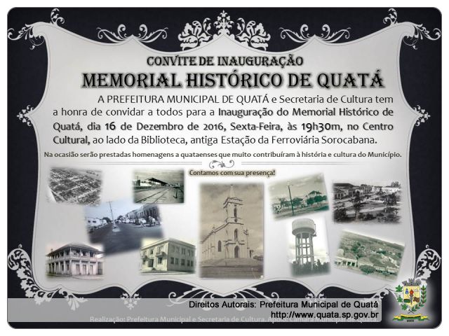 Notícia Convite para inauguração do Memorial Histórico de Quatá