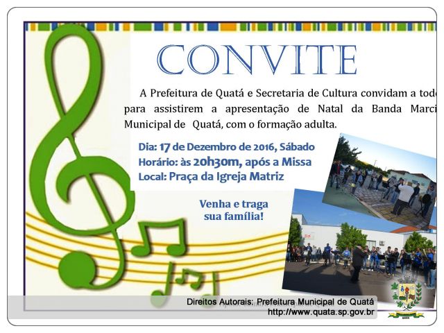 Notícia Convite: Apresentação da Banda Marcial Municipal Adulta