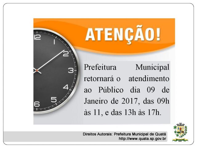 Notícia Atendimento ao público voltará dia 09 de Janeiro de 2017