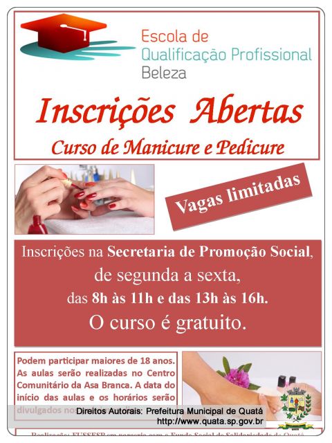 Notícia Abertas inscrições para o Curso de  Manicure e Pedicure da Escola da Beleza