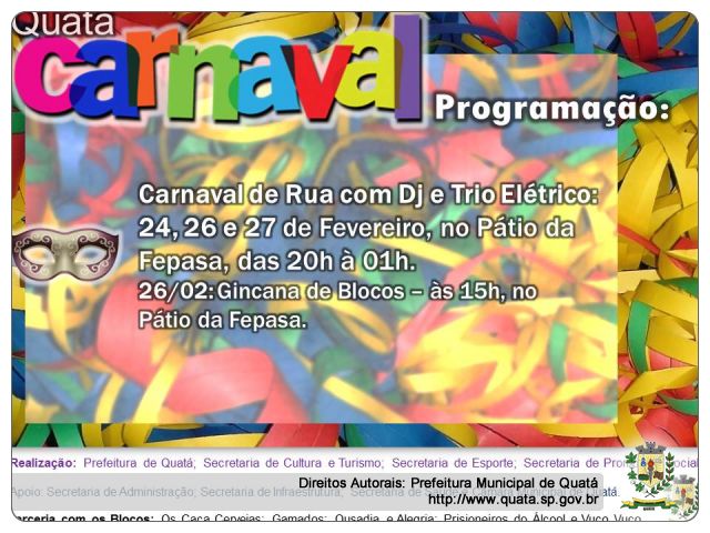 Notícia Programação Carnaval 2017