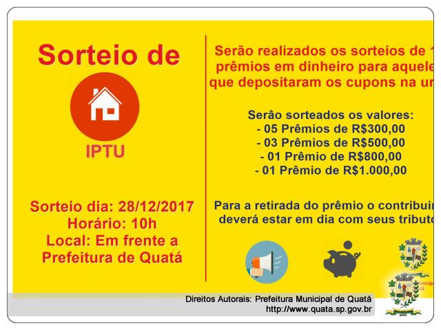 Notícia Sorteio dos prêmios do IPTU 2017