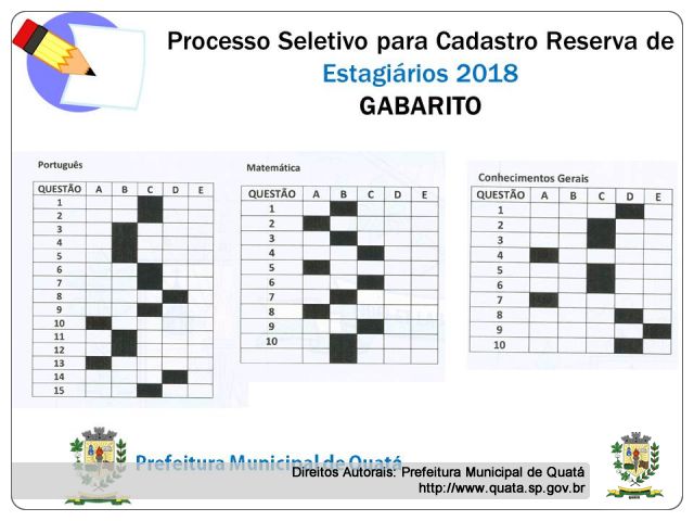 Notícia GABARITO - Processo Seletivo Cadastro Reserva Estagiários