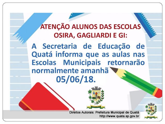 Notícia Aulas retornam amanhã nas Escolas Municipais