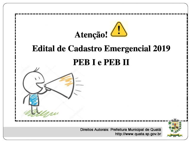 Notícia EDITAL PARA CADASTRO EMERGENCIAL/2019
