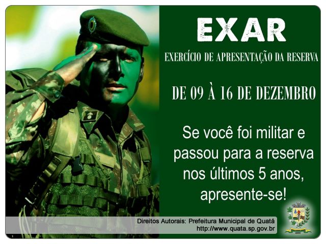 Notícia JUNTA DO SERVIÇO MILITAR DE QUATÁ CONVOCA PARA APRESENTAÇÃO DE RESERVISTAS