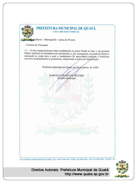 Notícia PREFEITURA DE QUATÁ - CONVOCAÇÃO CONCURSO PÚBLICO