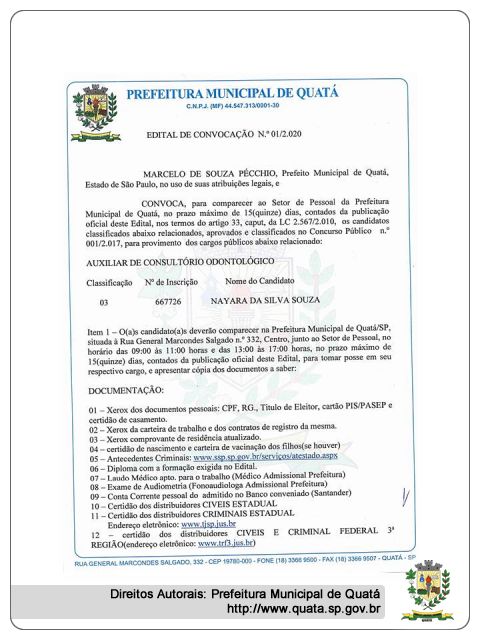 Atualização de Número de Telefone - Prefeitura Municipal de Quatá