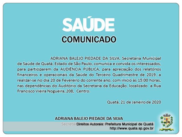 Notícia AUDIÊNCIA DA SAÚDE 