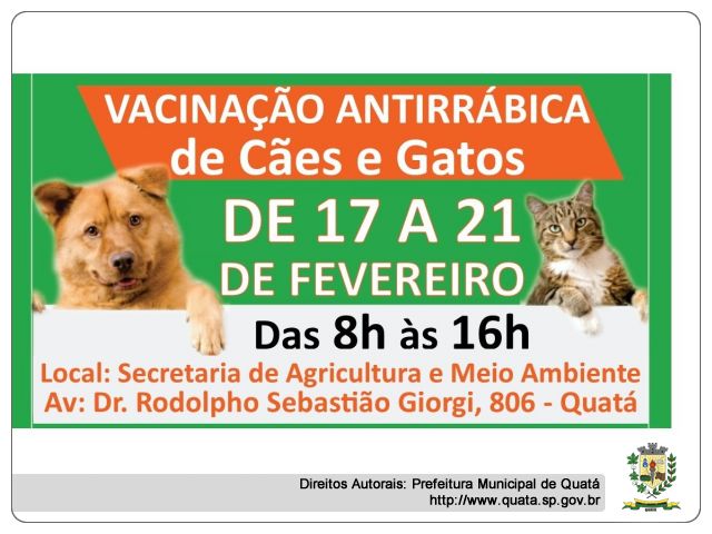 Notícia VACINAÇÃO ANTIRRÁBICA  de Cães e Gatos