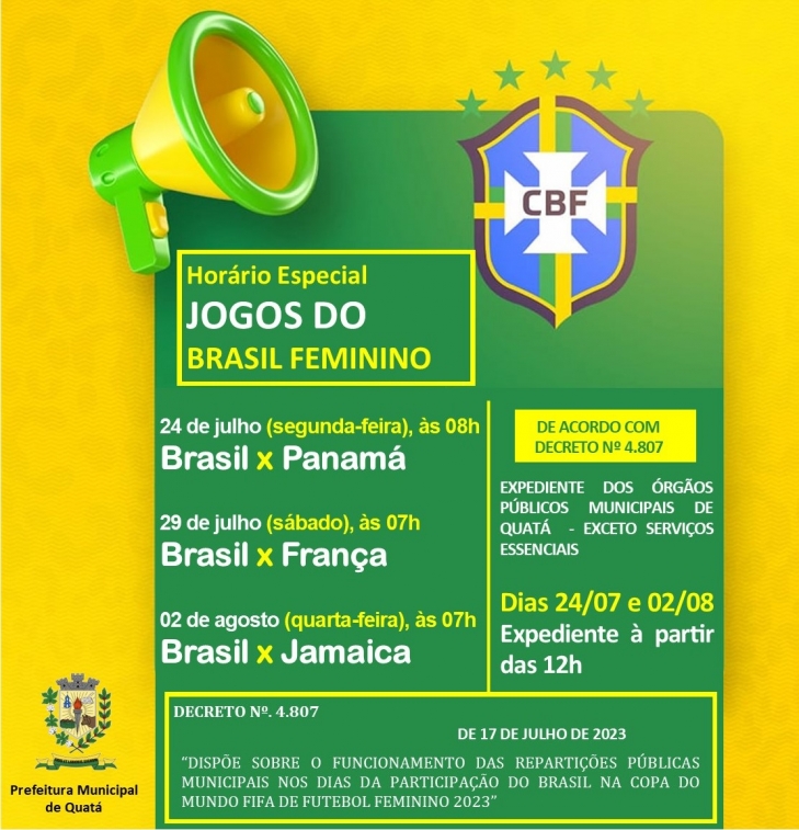 Os horários dos jogos do Brasil na Copa do Mundo feminina 2023