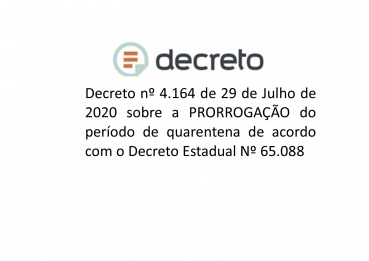 Notícia Decreto nº 4.164 de 29 de Julho de 2020