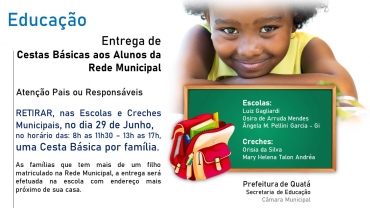 Notícia Entrega de  Cestas Básicas aos Alunos da Rede Municipal  