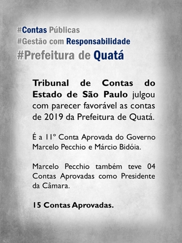 Notícia Contas da Prefeitura do ano de 2019 são aprovadas pelo TCE-SP