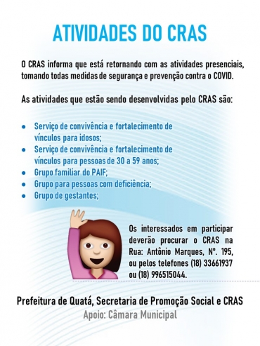 Foto 1: CRAS retoma atividades presenciais