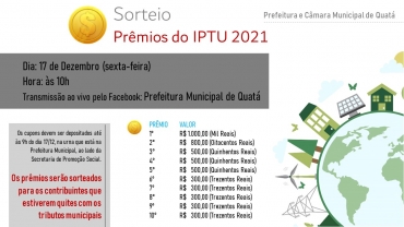 Notícia Sorteio  Prêmios do IPTU 2021