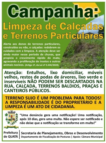 Foto 1: Campanha:  Limpeza de Calçadas  e Terrenos Particulares