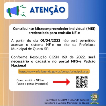 Notícia ATENÇÃO - Contribuinte MEI credenciado para emissão NF-e