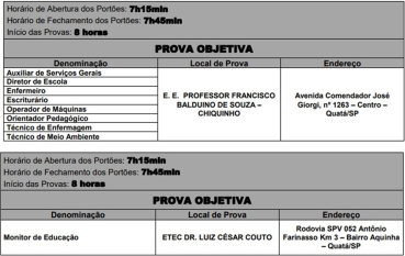 Foto 1: CONVOCAÇÃO PARA AS PROVAS 