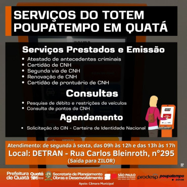 Foto 1: Serviços do Totem PoupaTempo em Quatá