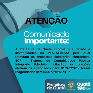 Foto 1: Pregões eletrônicos agendados para 01/07/2025, foram reagendados para 03/07/2025, às 9h