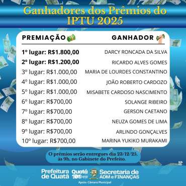 Foto 11: Prefeitura de Quatá entrega prêmios para os sorteados do IPTU 2025