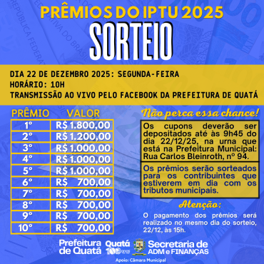 Foto 1: SORTEIO DO IPTU 2025