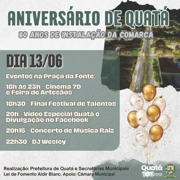 Foto 1: 13 DE JUNHO - ANIVERSÁRIO DE QUATÁ