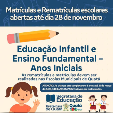 Notícia Matrículas e rematrículas escolares para 2026