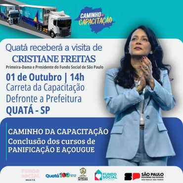 Foto 1: Quatá receberá a primeira-dama do Estado de SP, Cristiane Freitas