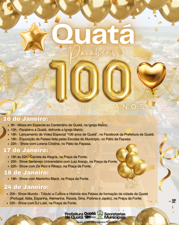 Foto 2: Prefeitura de Quatá divulga programação comemorativa dos seus 100 anos